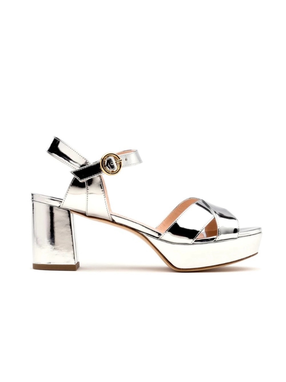 Rupert Sanderson Deidre Platform Sandal in Silver Mirror Sz 40 MSRP $798